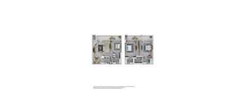 A floor plan of a house with two bedrooms, a living room, a kitchen, and a bathroom.