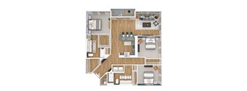 A detailed floor plan of a house with multiple rooms and furniture layouts.