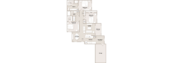 A floor plan of a house with three bedrooms, a living room, a dining room, a kitchen, a breakfast area, a balcony, and a garage.