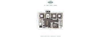 Apartment layout for a 3 bedroom, 2 bath apartment at 445 Park Commons.