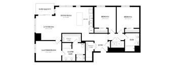 A black and white floor plan of a house with a master bedroom and a living room.