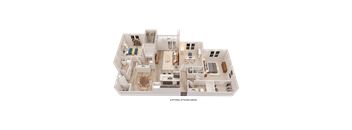 A 3D floor plan of a house with an optional attached garage.
