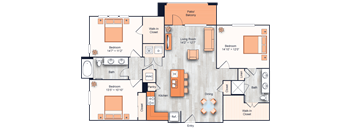 a floor plan of one bedroom apartment with two bathrooms and a balcony