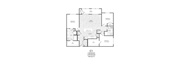 A black and white image of a floor plan for a 1464 square foot condo with three bedrooms and two bathrooms.