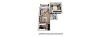 a renovated floor plan with a bedroom and a living room
