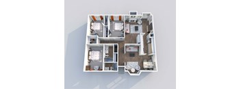 a 3d floor plan of a 3 bedroom apartment