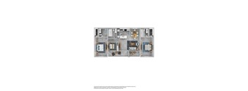 A floor plan of a house with a kitchen, living room, and two bedrooms.