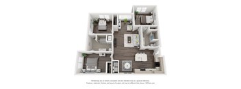 A 3D floor plan of a house with multiple rooms.