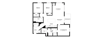 A black and white floor plan of a house with labeled rooms.