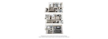 a 3d floor plan of a 3 bedroom apartment