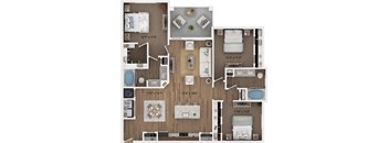 a 3d floor plan of a house with bedrooms and a living room