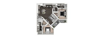 A black and white floor plan of a house with a kitchen, living room, and bathroom.