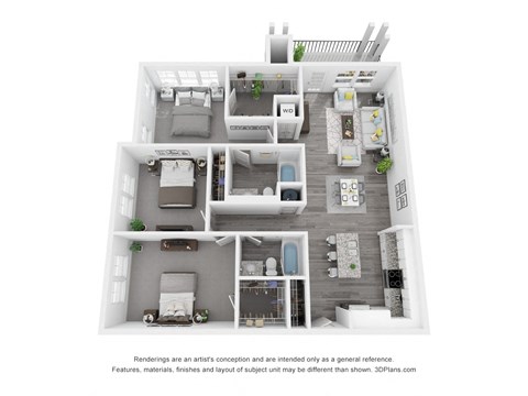 a stylized floor plan of a 1 bedroom192 sqft