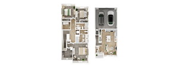 Two floor plans of a house with a garage and a car.