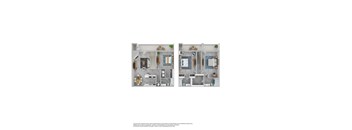 A floor plan of a house with two bedrooms, a living room, a kitchen, and a bathroom.