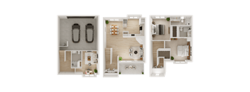 Three different floor plans of a house are displayed.