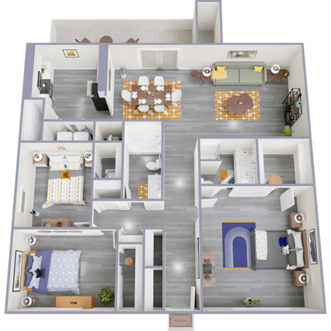 a floor plan of a 3 bedroom apartment