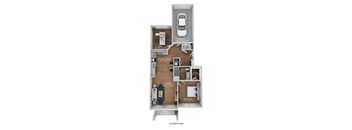 a floor plan of a 1 bedroom floor plan with a bathroom and a living room
