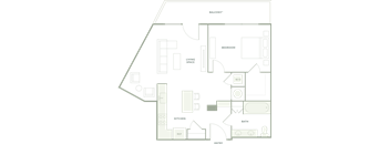 A floor plan of a house with a living room, dining room, kitchen, and bathrooms.