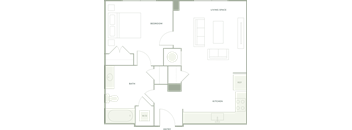 A floor plan of a house with a living room, dining room, kitchen, and bathroom.