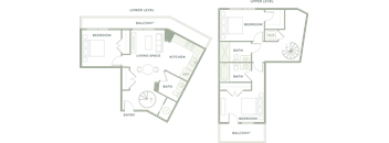 Two floor plans of a house with rooms labeled.