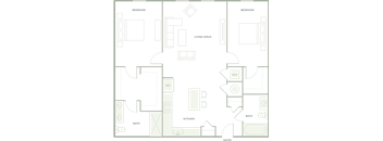 A floor plan of a building with rooms labeled, including a living room, kitchen, and bathroom.