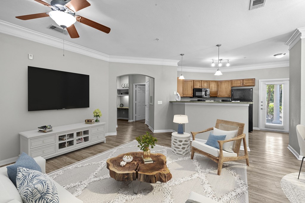 a living room with a couch and a coffee table