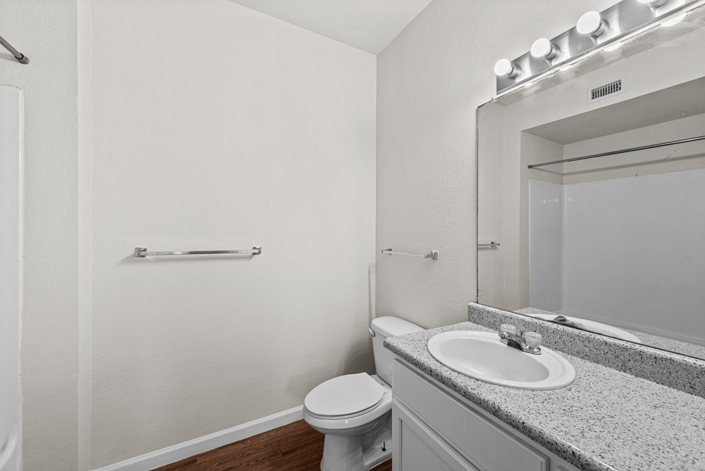 a bathroom with a sink toilet and a mirror