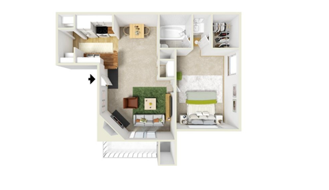 1 Bedroom/1 Bathroom Floor Plan