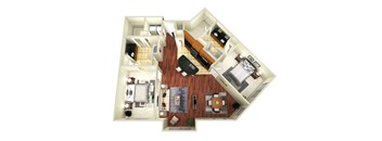 A floor plan of a house with a living room, kitchen, dining room, and bedrooms.