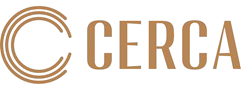 The image shows a logo with a circular design and the letters "CERCA" written in bold, uppercase letters.