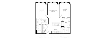 a floor plan of a 1 bedroom floor plan with a bathroom and a living room