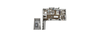 a bedroom floor plan with a bedroom and a living room