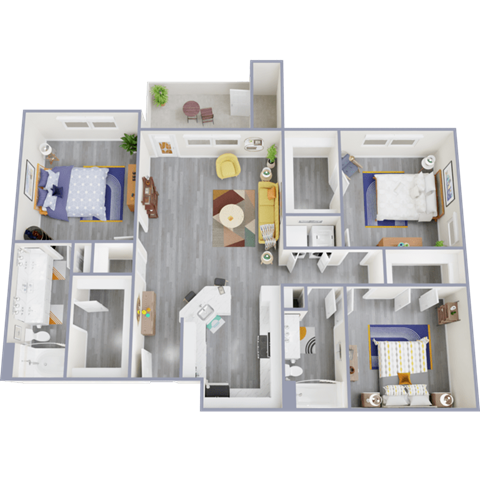 a floor plan of a 3 bedroom apartment
