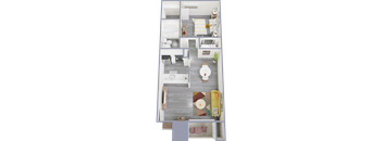 a floor plan of a one bedroom apartment with a bathroom and living room