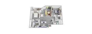 a 3d floor plan of a 1 bedroom apartment