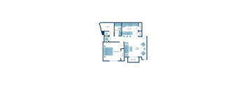 a floor plan of a residence with a bedroom and a living room