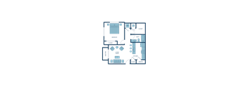 a floor plan of a residence with a bedroom and a living room
