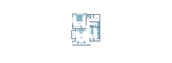 a floor plan of a residence with a bedroom and a living room
