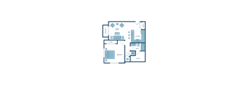 a floor plan of a bedroom floor plan with a kitchen and a living room