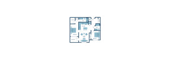 a floor plan of a residence with a bedroom and a living room