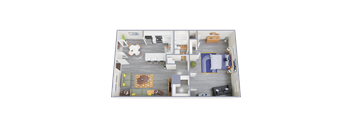 a 3d rendering of our 1 bedroom apartment at princeton court apartments in dallas