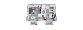 a 3d rendering of our 1 bedroom apartment at princeton court apartments in dallas