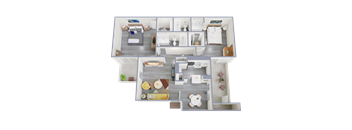 a 3d floor plan of a 1 bedroom apartment