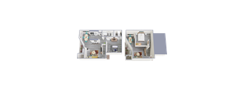 a floor plan of a house with two bedrooms and two bathrooms