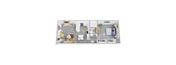 a floor plan of a one bedroom apartment with a living room and dining room