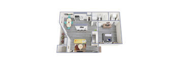 a 3d rendering of our 1 bedroom floor plan