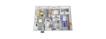 A floor plan of a house with a living room, dining room, kitchen, and bedrooms.