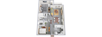 a 3d rendering of our 1 bedroom apartment at princeton court apartments in dallas