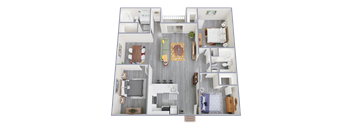 a 3d drawing of our 1 bedroom apartment at princeton court apartments in dallas